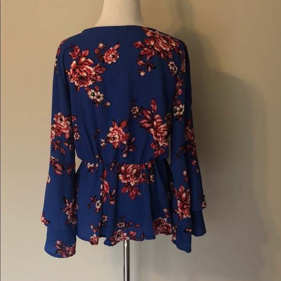 Blue Floral Wrap Top - Picture 8 of 8